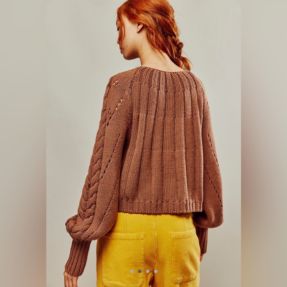 NWOT Free People Sandra Pullover Cable Knit Sweater in Brown - Medium - Picture 2 of 10